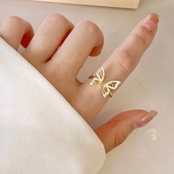 Free People Jewelry - “Wander” Butterfly Diamond Gold Adjustable Bohemian Festival Hippie Dainty Ring